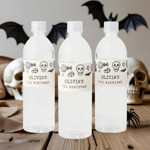 Personalized Halloween Skeleton & Ghost Birthday  Water Bottle Label