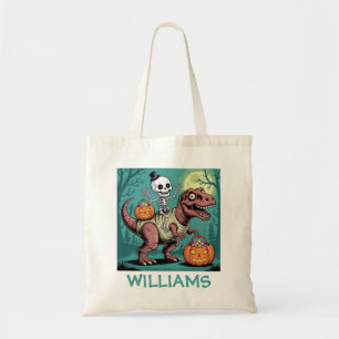 Personalized Halloween Skeleton Riding Dinosaur Tote Bag