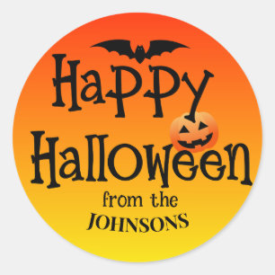 Personalized Halloween Stickers: Add Family Name  Classic Round Sticker