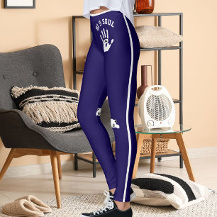Personalized Hand Cat Pet Dark Blue White Stripes Leggings