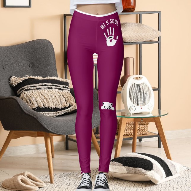 Personalized Hand Cat Pet Wine White Stripes Gift Leggings (Creator Uploaded)