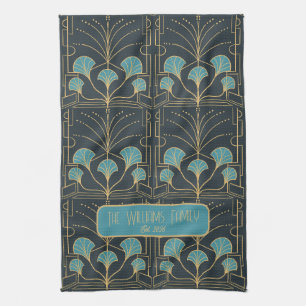 Personalized Hand drawn Art Deco Fountain Tile Tea Towel