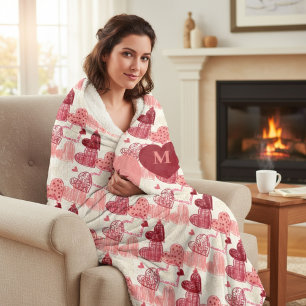 Personalized Hand Drawn Hearts Pattern Sherpa Blanket