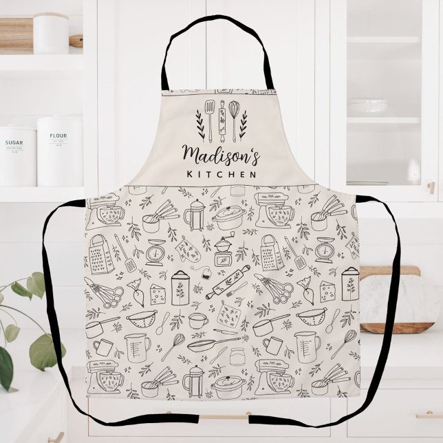 Personalized Hand Drawn Kitchen Cooking Utensils Apron (In situ)