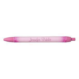 Personalized Hand Script Name Girly Pink Glitter Black Ink Pen