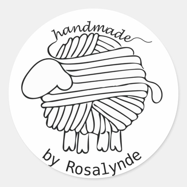 Personalized 'Handmade By' Yarn Sheep Sticker (Front)