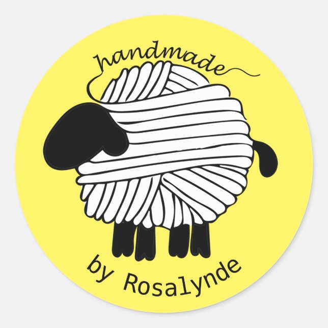Personalized 'Handmade By' Yarn Sheep Sticker (Front)