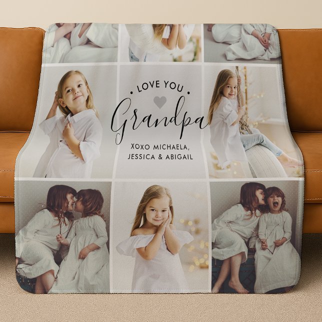 Personalized Handwritten Love You Grandpa 8-Photo Sherpa Blanket (Creator Uploaded)