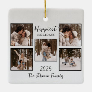 Personalized Happiest Holidays Photos Ceramic Ornament