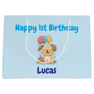 Personalized Happy 1st Birthday Gift Wrap, Puppy,  Large Gift Bag