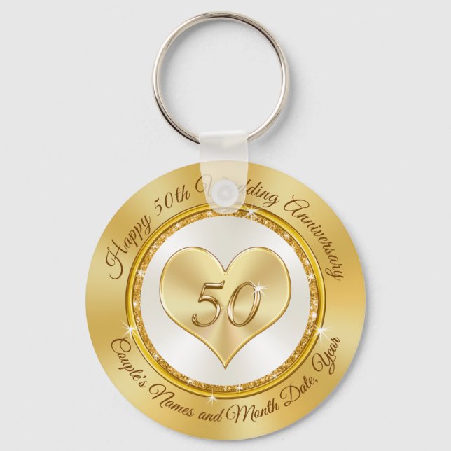 Personalized Happy 50th Anniversary Favors Cheap Key Ring (Front)