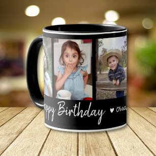 Personalized Happy Birthday 5 Photo Collage Black Mug