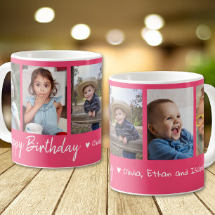 Personalized Happy Birthday 5 Photo Collage Pink Coffee Mug
