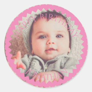 Personalized Happy Birthday add your photo name Classic Round Sticker