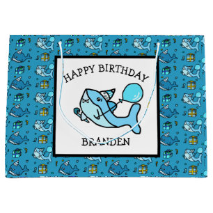 Personalized Happy Birthday Blue Baby Shark Large Gift Bag