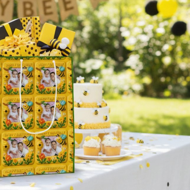Personalized Happy Birthday Cute Bees Medium Gift Bag (Creator Uploaded)