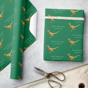 Personalized Happy Birthday Dinosaur Wrapping Paper