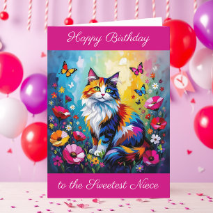Personalized Happy Birthday for Niece Cute Cat   Card