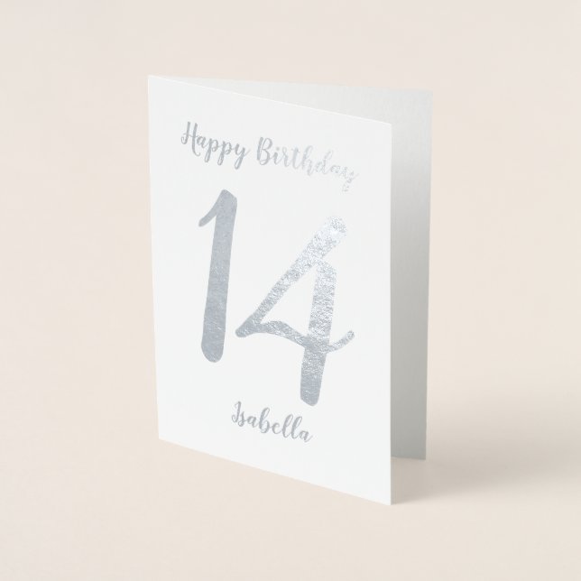 Personalized Happy Birthday Name and Age Silver Foil Card (Front)