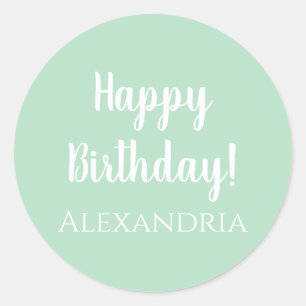 Personalized Happy Birthday Pastel Green Classic Round Sticker