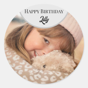 Personalized Happy birthday photo card Classic Round Sticker