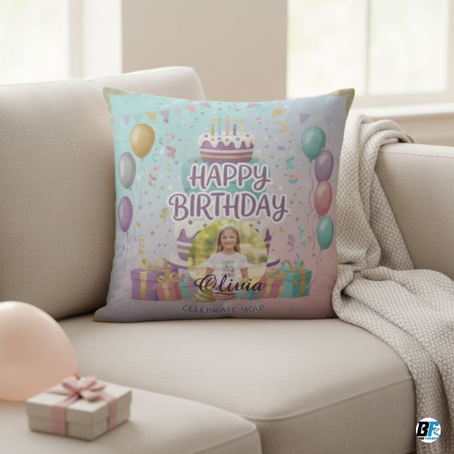 Personalized Happy Birthday Photo, Custom Name Cushion (Creator Uploaded)