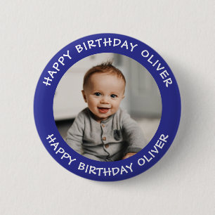 Personalized Happy Birthday Photo Name and Age 6 Cm Round Badge