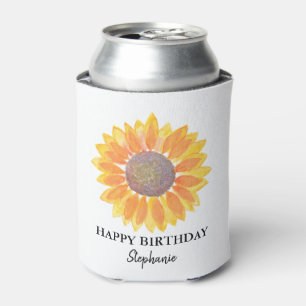 Personalized Happy Birthday Sunflower Can Cooler