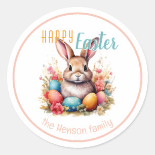 Personalized Happy Easter Bunny Eggs Family  Classic Round Sticker