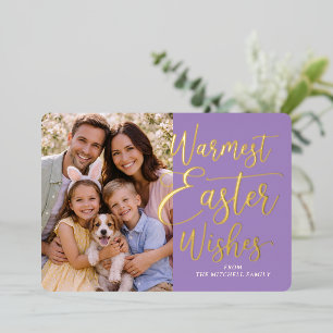 Personalized Happy Easter Family Photo Gold Foil Holiday Card