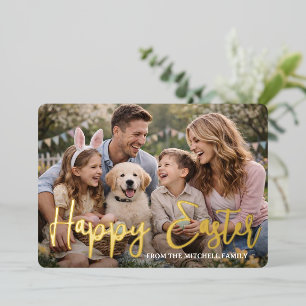 Personalized Happy Easter Family Photo Gold Foil Holiday Card