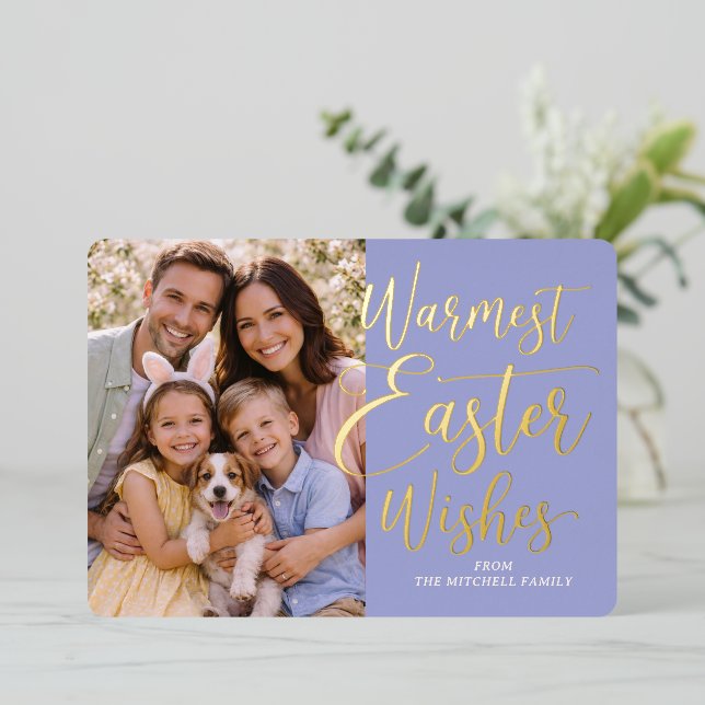 Personalized Happy Easter Family Photo Gold Foil Holiday Card (Standing Front)