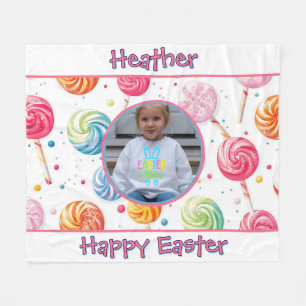 Personalized Happy Easter Lollipop Candy Photo Fleece Blanket