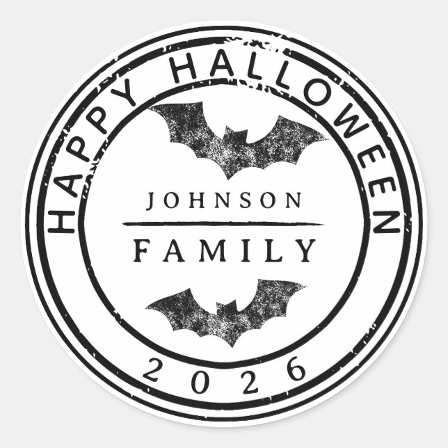 Personalized Happy Halloween Custom Family Name Classic Round Sticker (Front)