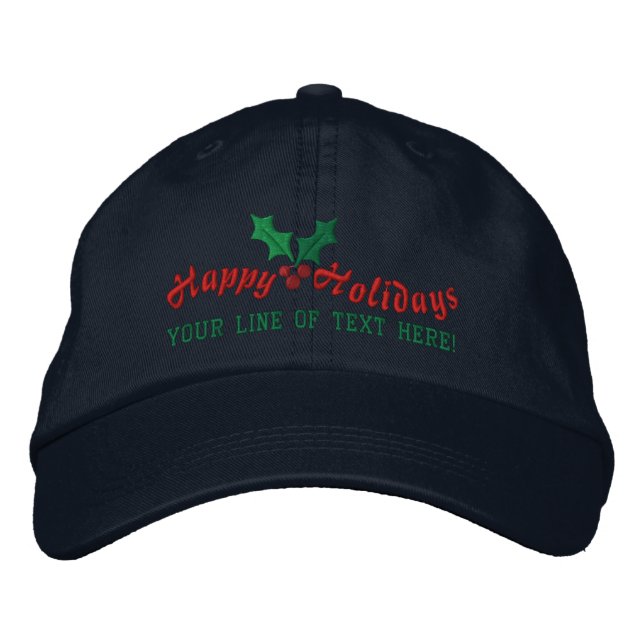 Personalized Happy Holidays Embroidered Hat (Front)