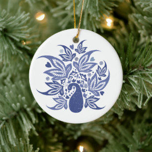 Personalized Happy Holidays Peacock Ceramic Ornament