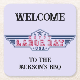 Personalized Happy Labor Day Square Paper Coaster