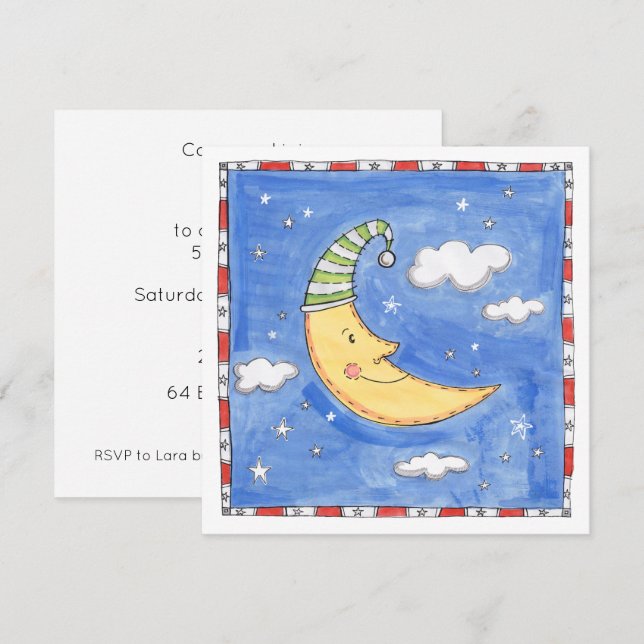 Personalized Happy Moon Birthday Invitation (Front/Back)