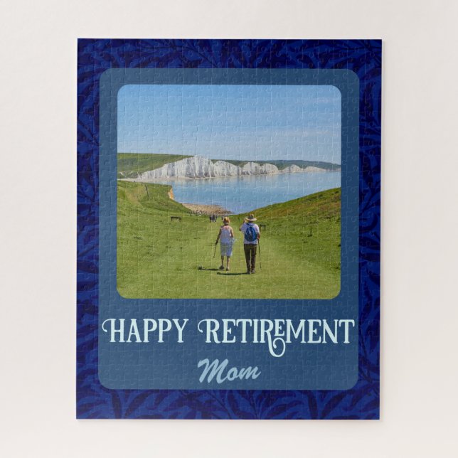 Personalized Happy Retirement Gifts for Mom Blue Jigsaw Puzzle (Vertical)