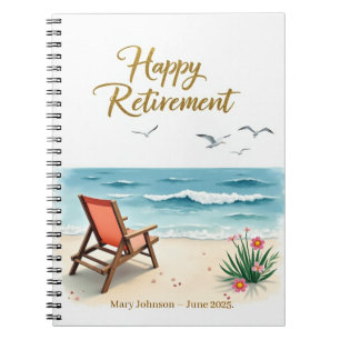 Personalized Happy Retirement Watercolor Beach Notebook
