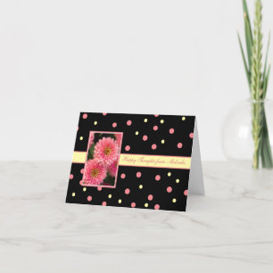 Personalized Happy Thoughts Pink Zinnia Flowers Card