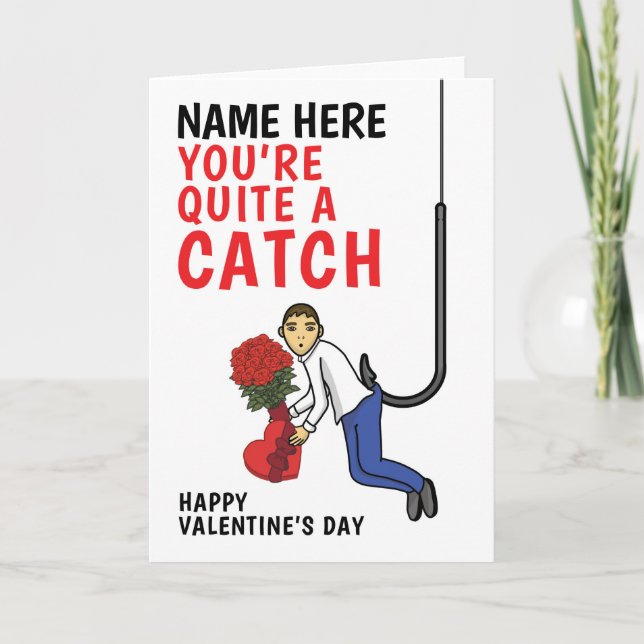 Personalized " Happy Valentines Day" Fishing Fish Holiday Card (Front)