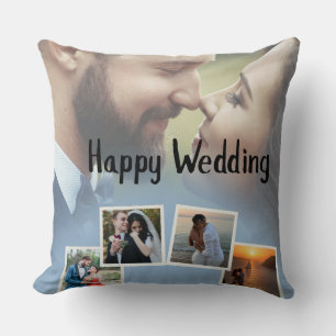 Personalized Happy Wedding Photo Collage Cushion