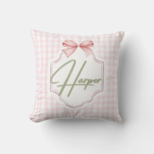 Personalized Harper Baby Girl Nursery Bow&Gingham Cushion