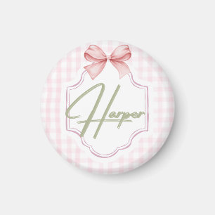 Personalized Harper Baby Girl Nursery Bow&Gingham  Magnet