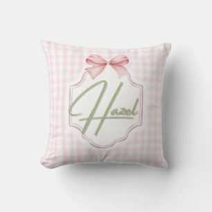 Personalized Hazel Baby Girl Nursery Bow&Gingham Cushion