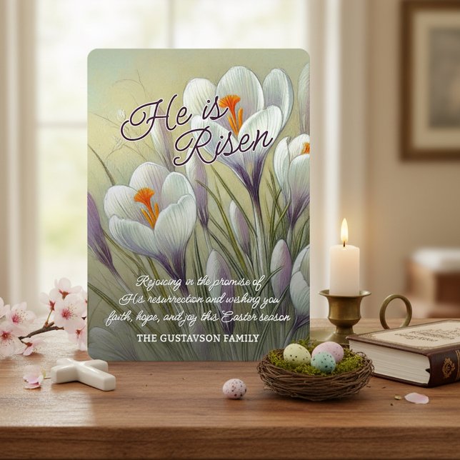 Personalized He Is Risen Crocus Floral Easter Card (Creator Uploaded)