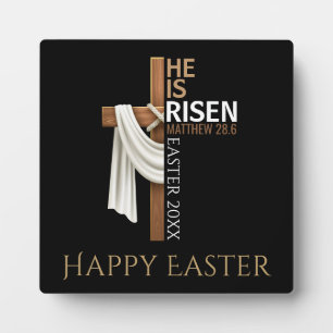 Personalized He Is Risen Cross Happy Easter Plaque