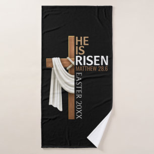 Personalized He Is Risen Vintage Easter Cross Bath Towel