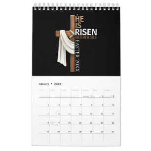 Personalized He Is Risen Vintage Easter Cross Calendar
